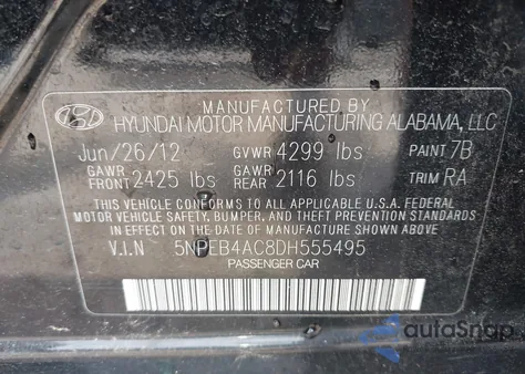 2013 Hyundai Sonata Gls из США, поврежденный, VIN 5NPEB4AC8DH555495